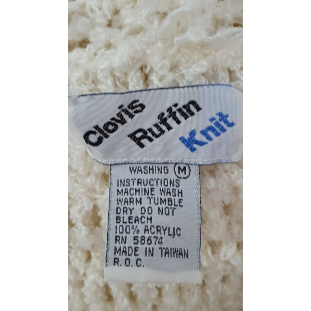 Vintage 80s Clovis Ruffin Shag Cardigan Sweater Coat Womens Medium Open Long - Picture 7 of 13